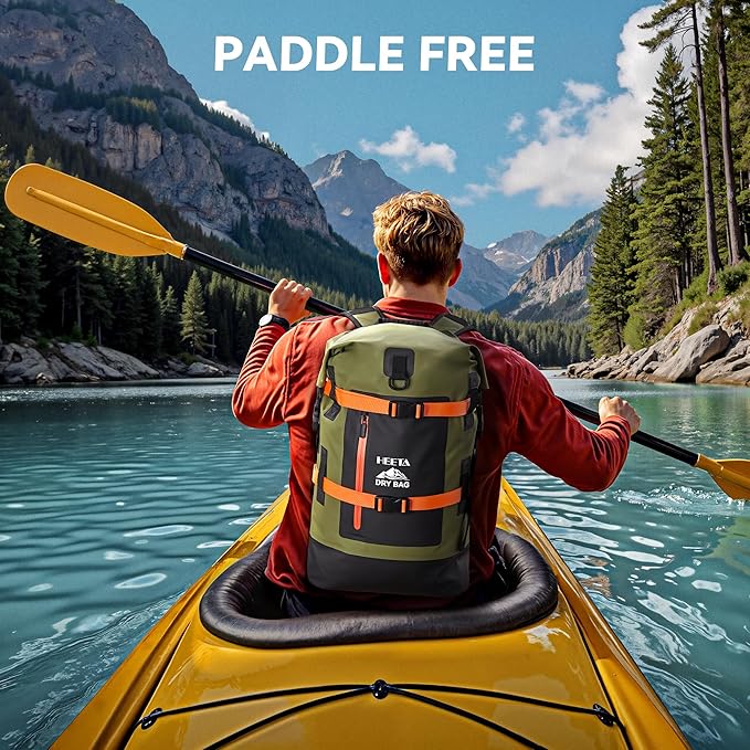 HEETA Dry Bags Waterproof Backpack 40L for Men & Women, Roll Top Heavy Duty Cushioned Hiking Backpack for Kayaking Boating Paddle Boarding Fishing Travel Camping Beach Vacation Cruise Ship Essentials