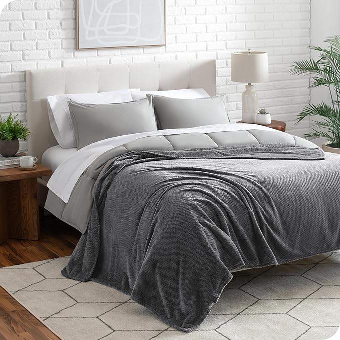 Bare Home Textured Fleece Blanket - King Size - Ultra-Soft Lightweight for Bed, Sofa, and Couch - Luxury Microplush - Cozy Warm Blanket (King, Chevron Grey)
