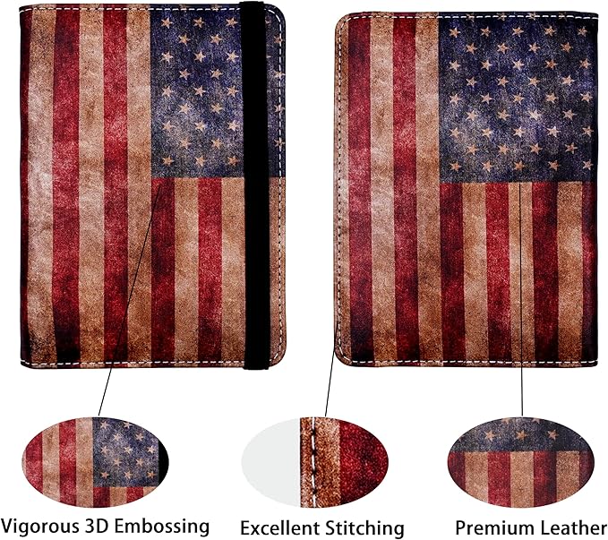Passport Holder for Women and Men PU Leather Passport Cover for Travel (American Flag)
