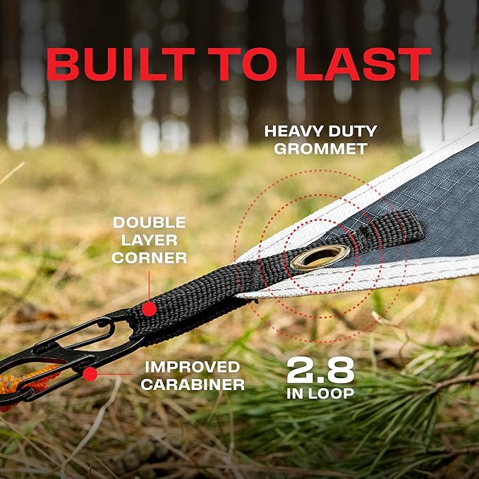Rain Fly12x10 Lightweight Survival Camping Tarp; 100% Waterproof; Makes a Great Backpacking Tarp or Hammock Shelter; Comes in Multiple Colors, Survival Bracelet Included; Grey