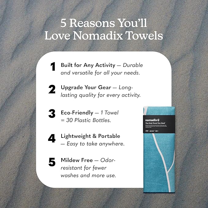 Nomadix Original Towel - Perfect for Beach, Pool, Travel, Camping, Yoga - Made with Recycled Materials - Super Absorbent - Sand Resistant - Big Sur - 72.5x30