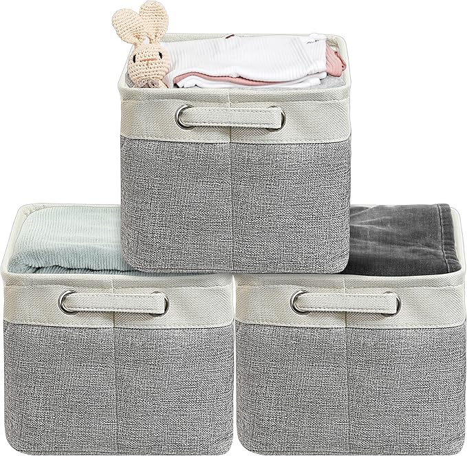 Simple Houseware 14.4" x 10" Fabric Storage Bin with Handles, 3-Pack, Foldable Organizer for Closet and Shelf, Gray