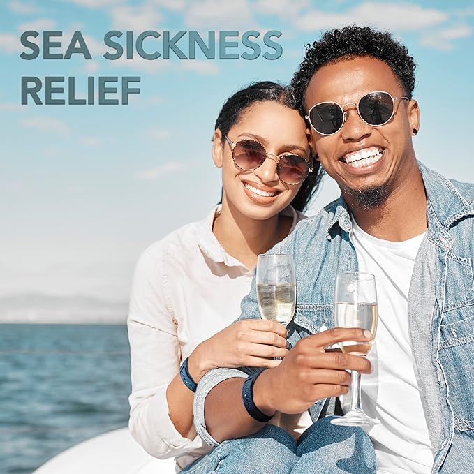 Nausea Relief Wristband for Motion and Sea Sickness | Anti-Nausea Acupressure Bands for Morning Sickness | Sea Bands for Motion Sickness Relief. (Inky Black)