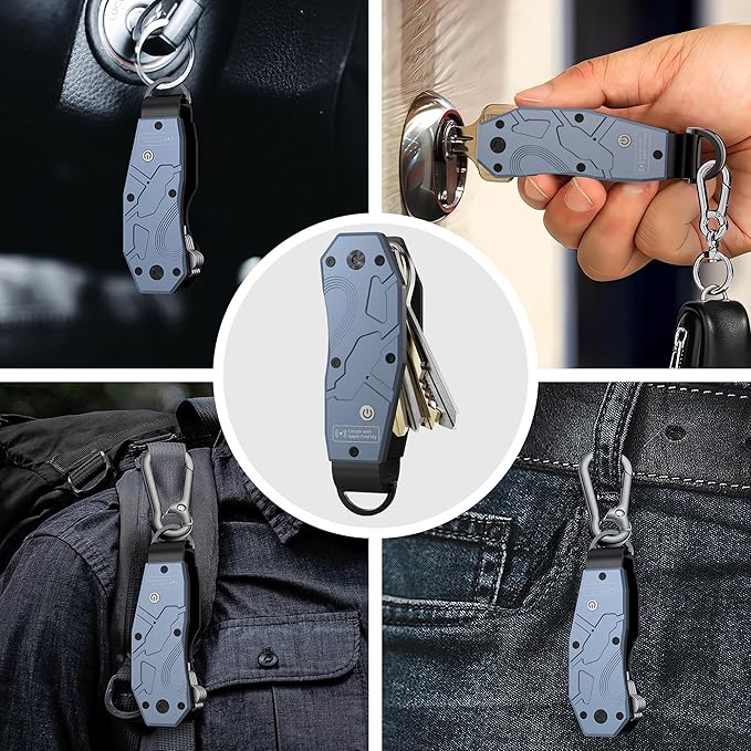 Air Keychain, Key Organizer Works with Apple Find My, Built-in airtag Chips, Holds 2-6 Keys, Car Key Chains with GPS Tracker, Key Finder, Minimalist Key Holder for Men and Women, (iOS Only) (Blue)