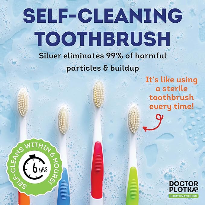 MOUTHWATCHERS Soft Flossing Toothbrushes, Value Pack of 4, Green, Manual Toothbrush for Adults, Ultra Clean, Good for Sensitive Teeth and Gums, by Dr. Plotka's