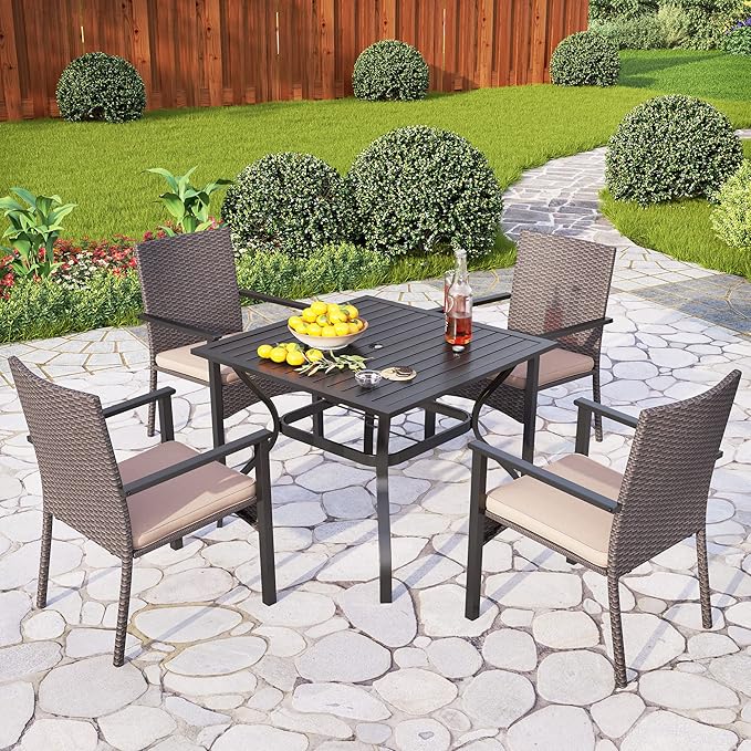 PHI VILLA Outdoor Wicker Chairs Set of 2, Rattan Covered Metal Armchairs with Removable Cushion, Heavy Duty Furniture Set for Patio, Deck, Porch, Yard