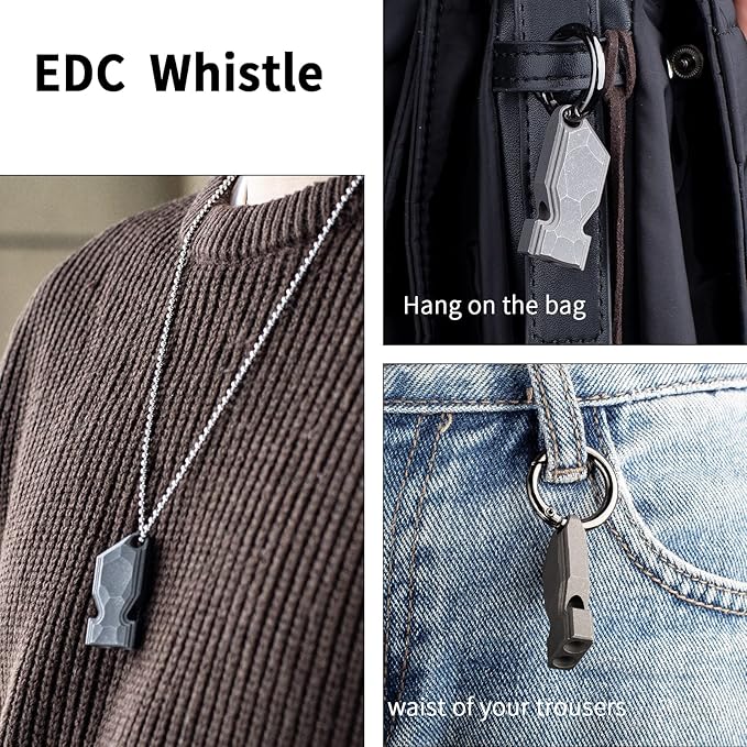 TISUR Titanium Emergency Whistle,EDC Safety Whistles Necklace Loud up to 120db,Survival Whistles for Survival,Hiking,Camping,Pets Training