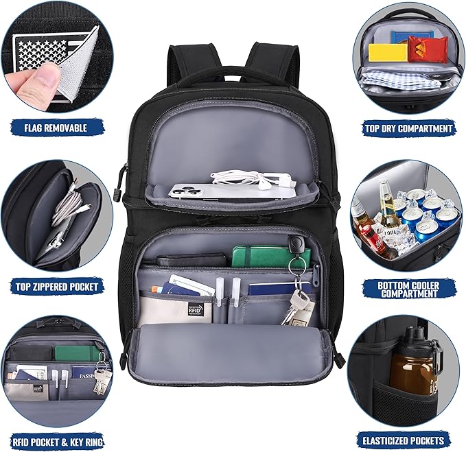 MOZETO Lunch Backpack for Men, Tactical Inspired Double Deck Cooler Backpack Insulated Leakproof RFID Lunchbox for Work