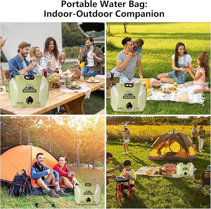 Collapsible 8L Water Storage Bag, BPA-Free Portable Folding Water Jug with Adjustable Faucet, Leakproof Emergency Water Bag for Camping, Hiking, Riding, Outdoor Sport (BEIGE, 4)