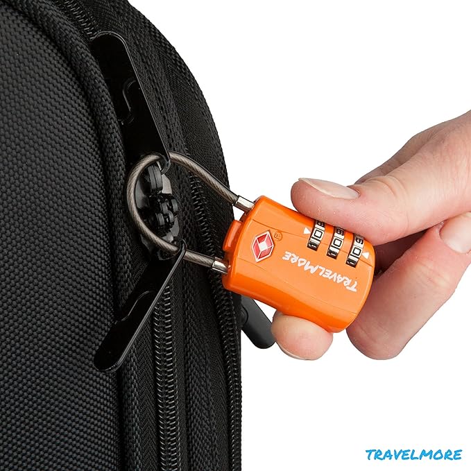 TravelMore 10 Pack TSA Approved Travel Combination Cable Luggage Locks for Suitcases - Orange