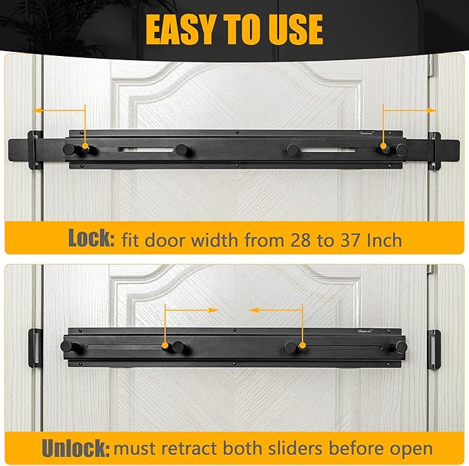 Door Bar Lock - Patented Door Barricade Security Bar - Home Safety Improvement, Door Reinforcement, Childproof, Break-in Prevention - Premium Grade Steel Door Mount for 26''-37'' Wide Doors