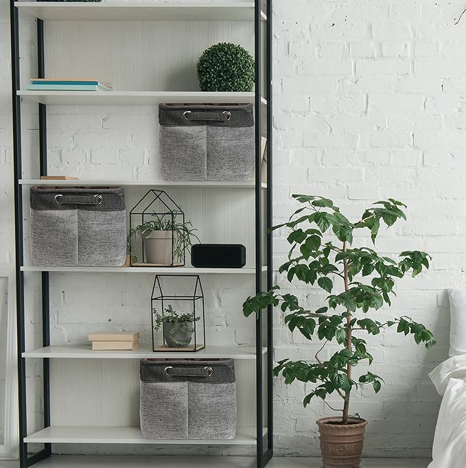 Simple Houseware 14.4" x 10" Fabric Storage Bin with Handles, 3-Pack, Foldable Organizer for Closet and Shelf, Dark Gray