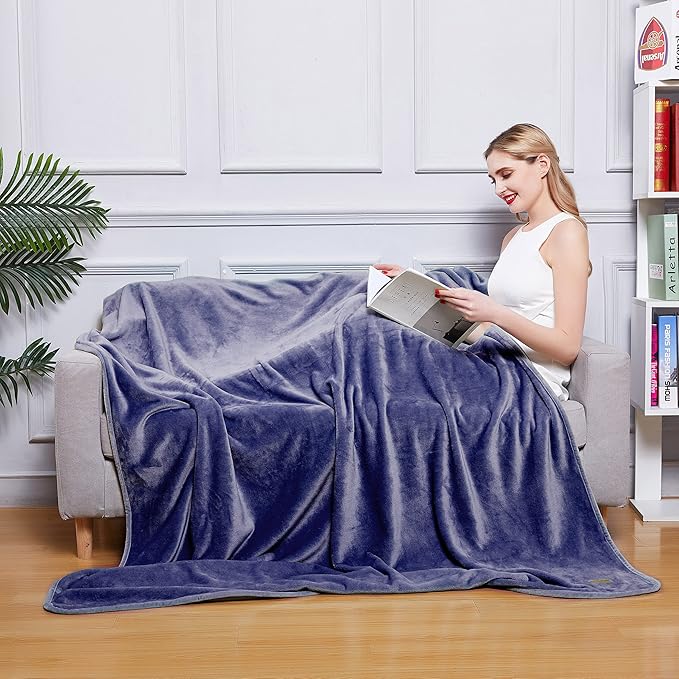 Surii Home Luxury Microfiber Flannel Blanket, Super Soft, Warm, Cozy, Fluffy, and Breathable, Perfect Throws for Bed, Couch, Sofa, for All Season Use. 350GSM Queen Size 90x90 Inches(Navy Blue)
