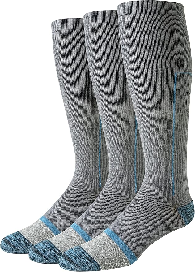 Amazon Essentials Men's Knee High Graduated Compression Socks, Over The Calf, Support for Legs and Travel, 3 Pairs