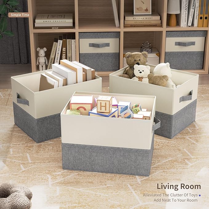 Fabric Large Storage Bins with Lids 3 Pack Collapsible, Linen Closet Organizers and Storage, Baskets for Organizing, Purse Organizer for Closet, Shelf Baskets, 15x10.6x10