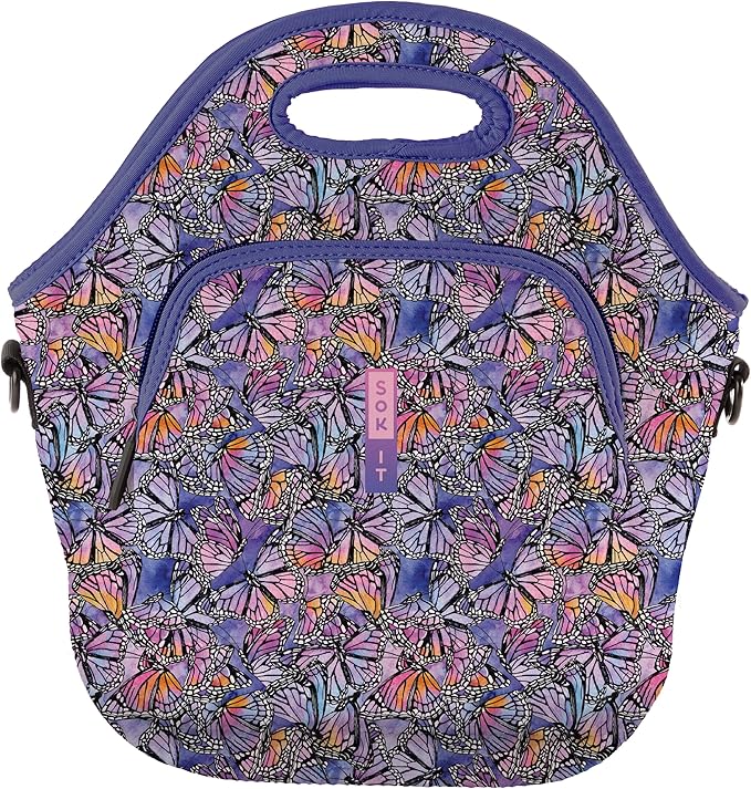 Sok It LunchTote Zippered Bag Insulated Neoprene Caddy (Butterfly Galaxy, X-Large 6.5 Quart Lunch Tote)