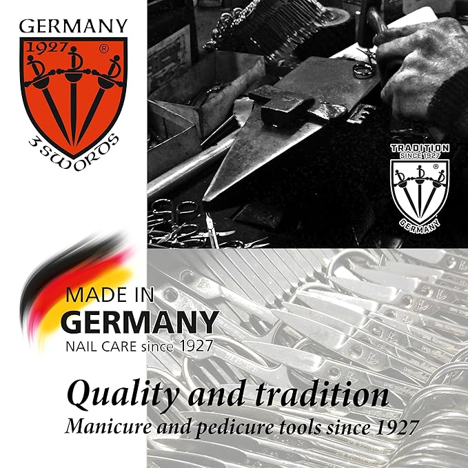 3 Swords Germany – brand quality 8 piece manicure pedicure grooming kit set for professional nail care with synthetic leather case black silver spots - Made in Germany