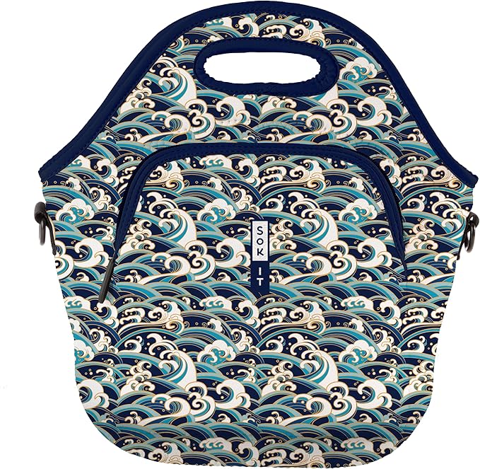 Sok It LunchTote Zippered Bag Insulated Neoprene Caddy (Perfect Wave, X-Large 6.5 Quart Lunch Tote)