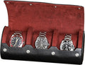 ROTHWELL Watch Roll Travel Case for 3 Watches | Tough Portable Protection, Fits All Wrist Watch & Smart Watches Up to 50mm (Black/Red)