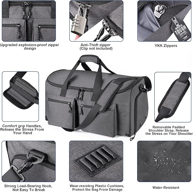 Convertible Duffle Bags for Travel Carry On Suit Duffle Bags with Shoulder Strap 2 in 1 Hanging Garment Duffle Bag for Men Women (Grey)