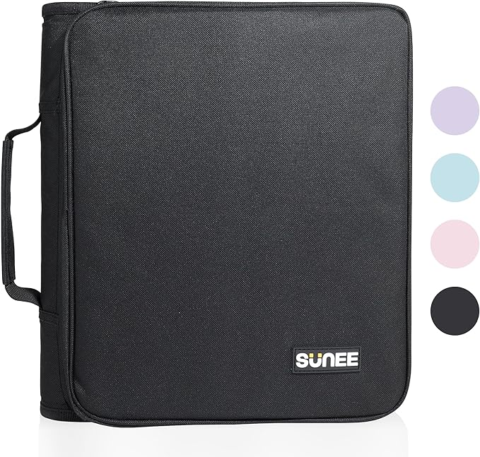 SUNEE Zippered Binder Bag with Handle, 2-Inch 3-Ring O-Ring, 500-Sheet Capacity, Includes Zip Pocket, 5-Tab Expanding File Folder, Multi-Pocket Organizer Binder Suitable for Middle School, Black