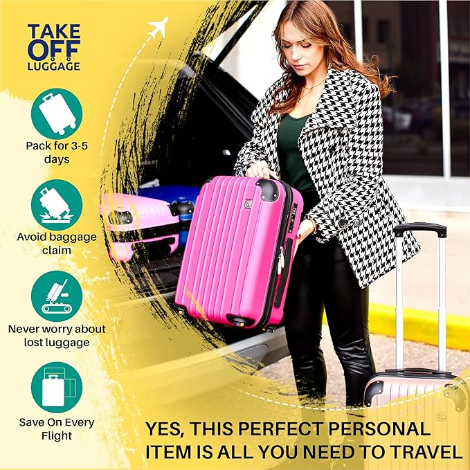 Take OFF Luggage 18 inch Hardshell Carry On Suitcase that Converts into Underseater Luggage with Removable Spinner Wheels for Airline Personal Item Use Requirements, 18 x 14 x 8 Inches - Black