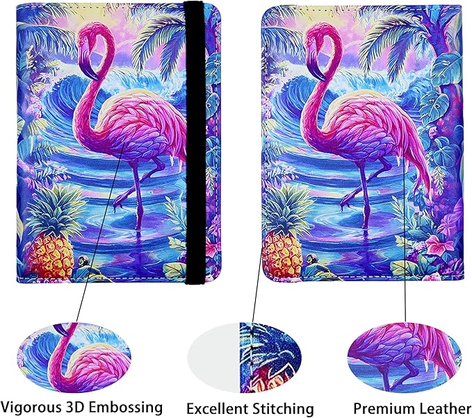 Passport Holder for Women and Men PU Leather Passport Cover for Travel (Flamingo)