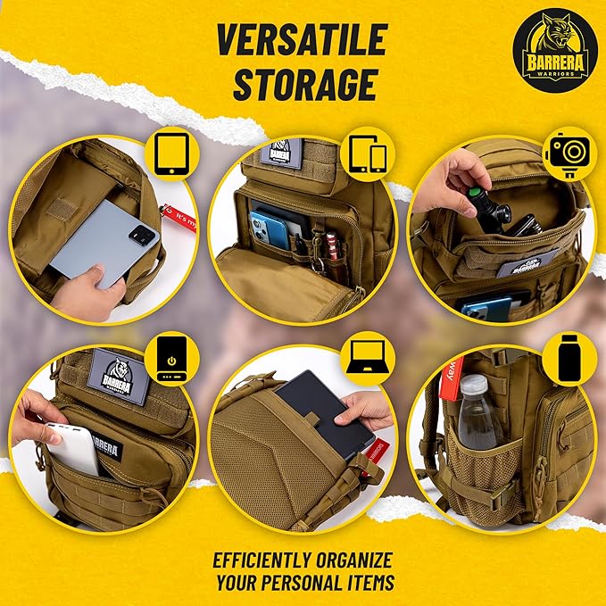 25 L Tactical Backpack: durable military-style backpack with MOLLE system for everyday use, travel, gym, hiking, fishing, camping, and outdoor sports.(COYOTE BROWN 25L)