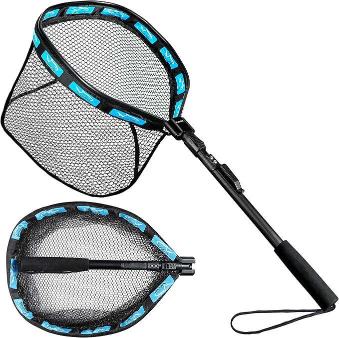 PLUSINNO Floating Fishing Net for Steelhead, Salmon, Fly, Kayak, Bass, Trout Fishing, Catfish, Rubber Coated Landing Net for Easy Catch & Release for Easy Transportation & Storage