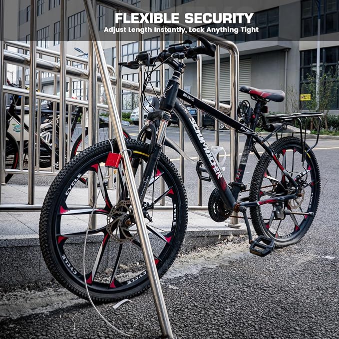 Adjustable Cable Locks with 3 Keys | 3.28ft L x 1/6in D Aluminum Steel Cable Padlock for Bikes, Gate, Lockers & Outdoor Gear | Keyed Different & Black
