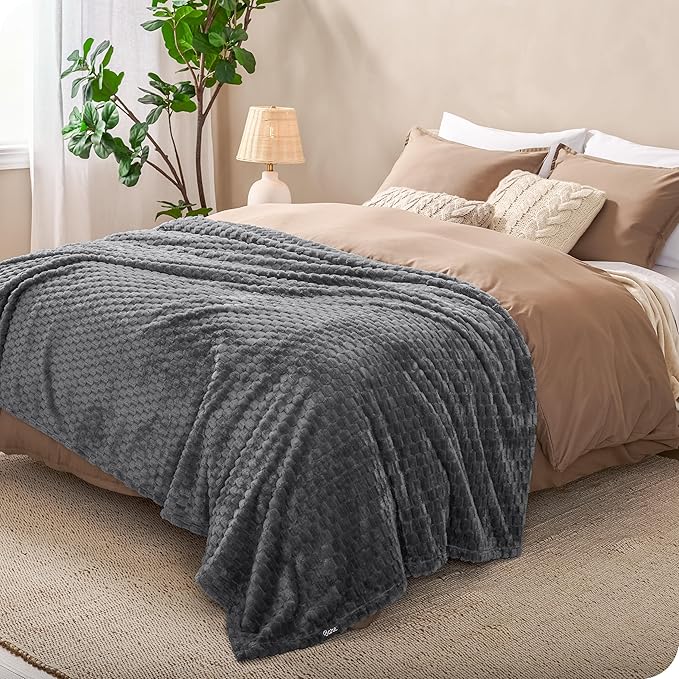 Bare Home Textured Fleece Blanket - Throw/Travel - Ultra-Soft Lightweight for Bed, Sofa, and Couch - Luxury Microplush - Cozy Warm Blanket (Throw/Travel, Waffle Grey)
