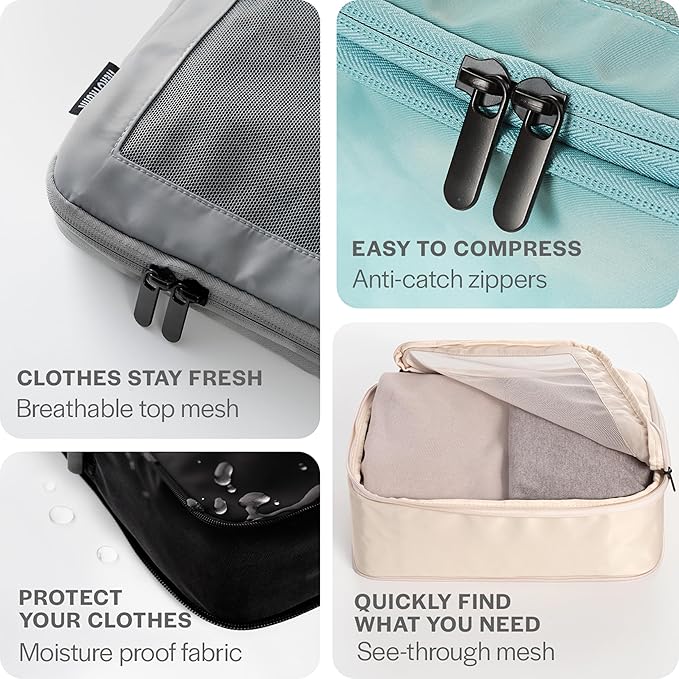 Compression Packing Cubes for Travel - Luggage Organizer Bags - Double Zipper Packing Cubes for Suitcases (2-Pack, Olive)