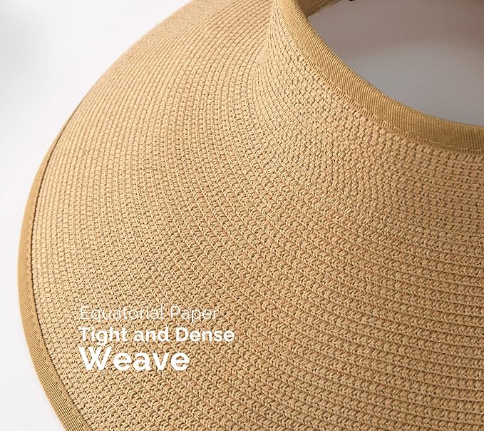 Camptrace Sun Visors for Women Wide Brim Beach Hat Foldable Straw Visor Hat Ponytail Summer Packable UPF 50+