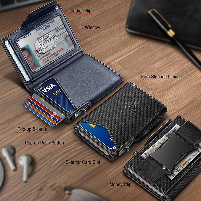 BULLIANT Men Wallet Gift Boxed,Slim Front Pocket Wallet Money Clip Card Holder 3.8"x2.7",Pop-up Access