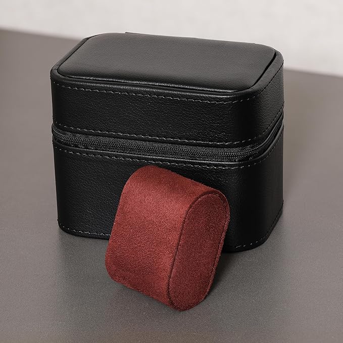 ROTHWELL 2 Watch Travel Case Storage Organizer for 2 Watches | Tough Portable Protection w/Zipper Fits All Wristwatches & Smart Watches Up to 50mm (Black/Red)