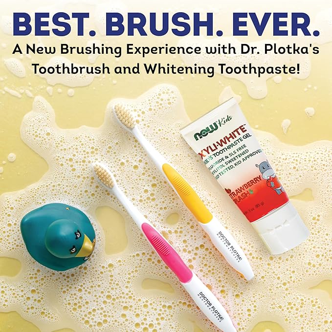 MOUTHWATCHERS Soft Childrens Flossing Manual Toothbrush, Value Pack of 4, Yellow Toothbrushes for Kids & Teens, Ultra Clean, by Dr. Plotka's