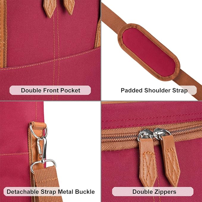 Tirrinia Insulated Wine Gift carrier - 3 Bottle Travel Padded Wine Carry Cooler Tote Bag with Handle and Adjustable Shoulder Strap, Red