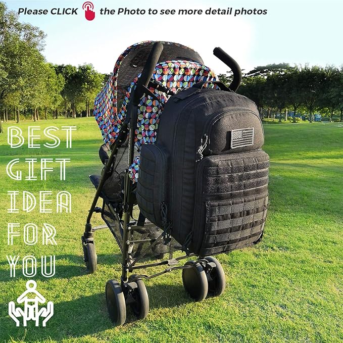 Diaper Bag Backpack for Dad, DBTAC Large Baby Nappy Bag for Men w/Changing Mat, Insulated+Wipe Pockets, Stroller Straps, Black