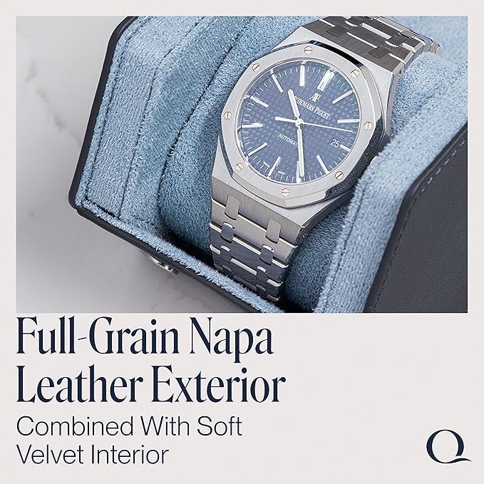 Leather Watch Cases for Men - Hexagon Single & Double Watch Roll Travel Case - Genuine Napa Leather with Velvet Interior - Storage & Display Holder 1 or 2 Watches