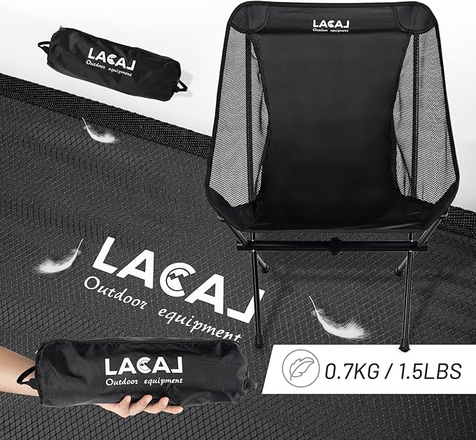 Ultra-Light Folding Camping Chair, All-Aluminum Frame, Surper Breathable Fabric, Easy to Carry, Compact Storage Size (1, Black)