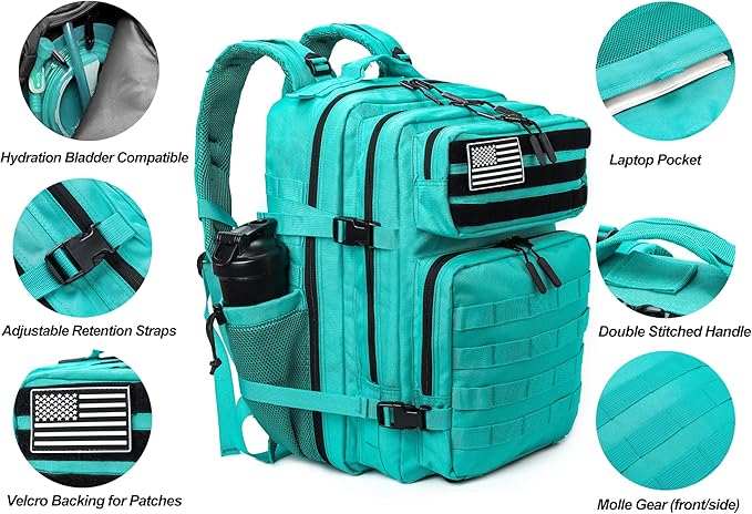 LHI Military Tactical Backpack for Men and Women 45L Army 3 Days Assault Pack Bag Large Rucksack with Molle System-Mint Green