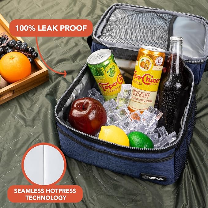 OPUX Lunch Box For Men Women, Insulated Large Lunch Bag Adult Work, Double Decker Lunchbox Meal Prep Dual Compartment Leakproof Lunch Cooler, Soft Lunch Pail Tote Boys Girls Kids School, Heather Gray