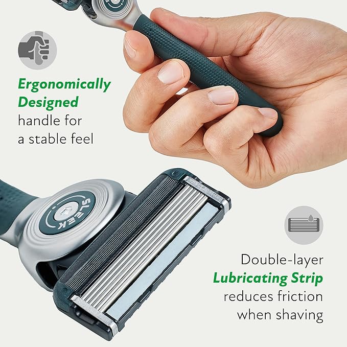 DORCO SLEEK Six Blade Razor System with Multi-Flex Technology Refill Set, Precision Shaving Razor Replacement Cartridge (8 Pack)