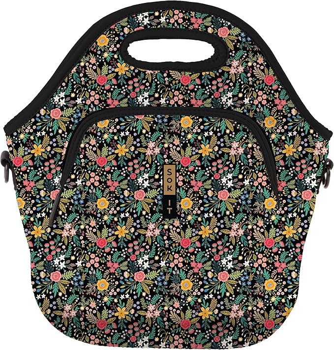 Sok It LunchTote Zippered Bag Insulated Neoprene Caddy (English Garden Picnic, X-Large 6.5 Quart Lunch Tote)