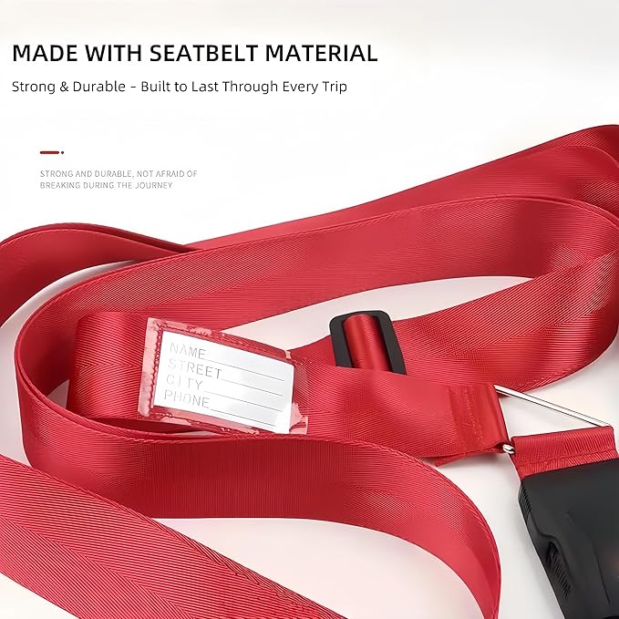 2-Pack Adjustable Luggage Straps for Suitcases – 2-Inch Wide Cross Travel Belt for 20"-32" Carry-On, Large & Collapsible Luggage – Durable Seatbelt Material, Suitcase Belts & Connector Straps (red)