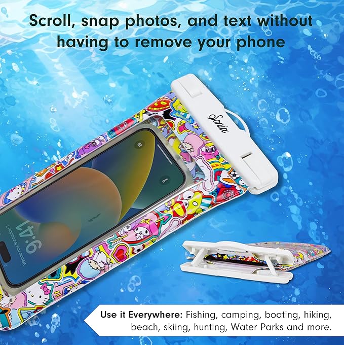Sonix x Sanrio Waterproof Phone Pouch - Floating Phone Case Dry Bag w/Crossbody Lanyard - Beach Cruise Travel Essentials - Compatible w/All Devices, Touchscreen Friendly | Hello Kitty Stickers