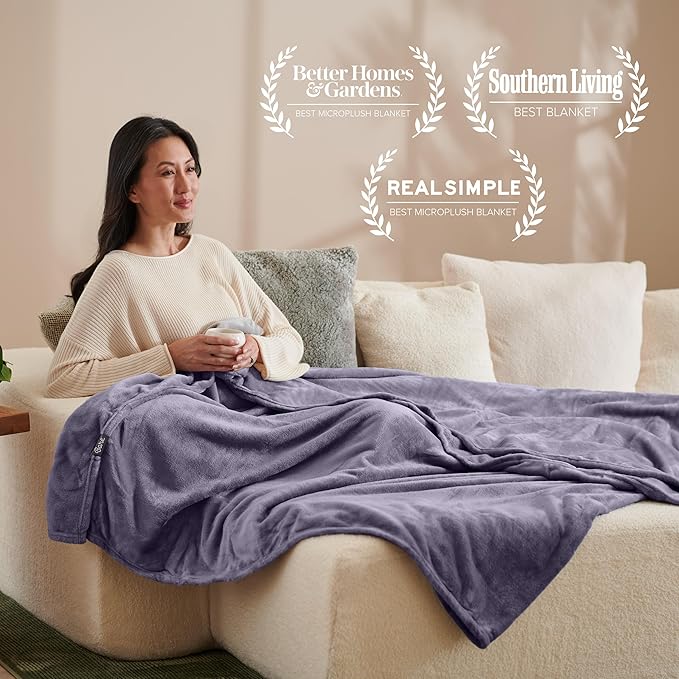 Bare Home Fleece Blanket - Full/Queen - Ultra-Soft Lightweight for Bed, Sofa, and Couch - Luxury Microplush - Cozy Warm Blanket (Full/Queen, Dusty Purple)