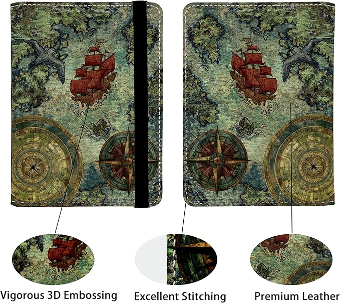 Old Pirate Map Passport Holder for Women and Men PU Leather Passport Cover for Travel