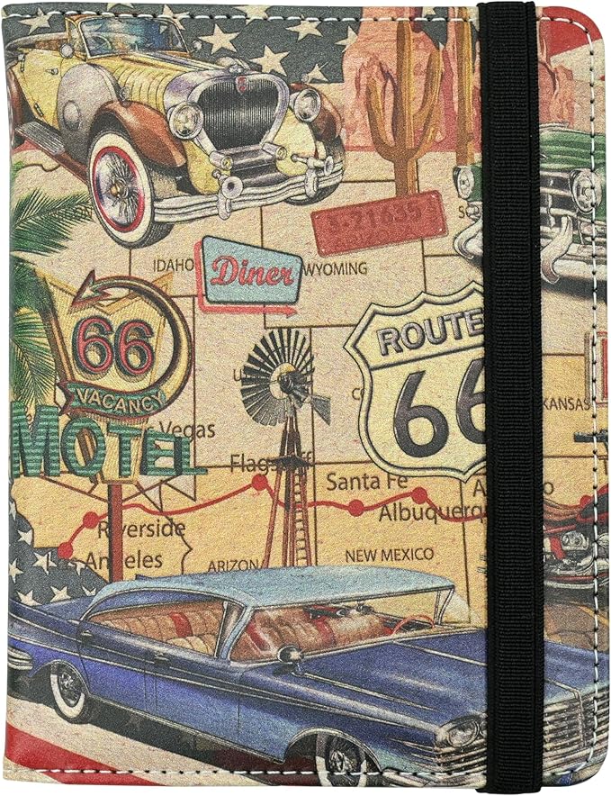 Passport Holder for Women and Men PU Leather Passport Cover for Travel (American Vintage Route 66)