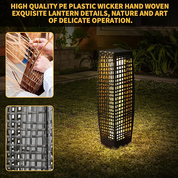 Solar Floor Lamp, Outdoor Floor Lamp, Solar Lanterns Outdoor Waterproof, Solar Powered Resin Wicker Outdoor Solar Lamp, Weather-Resistant Rattan Deck Light for Porch, Garden, Patio, Deck